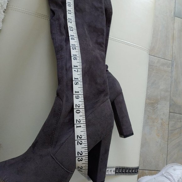 Over The Knee Faux Suede Block Heel Boots String Detail - Picture 10 of 10